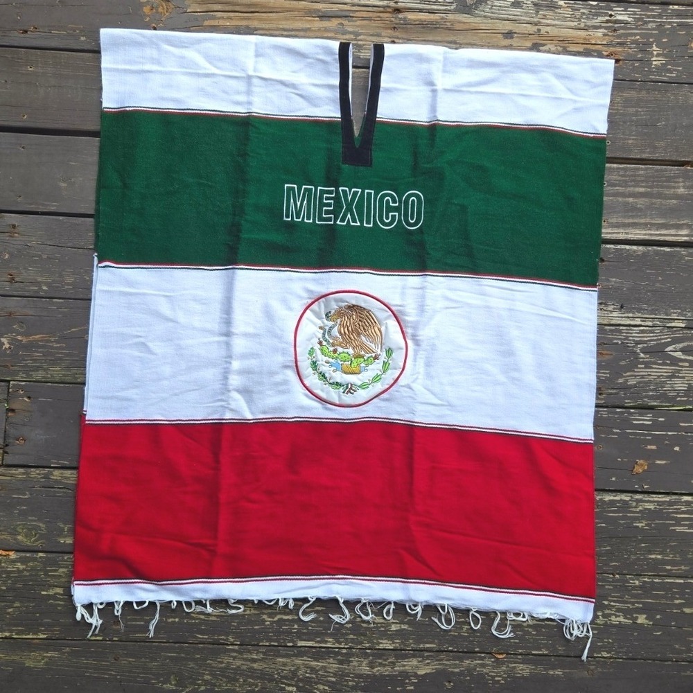 Mexican Flag Poncho Mexican Flag Eagle Serape Jorongo Fringe